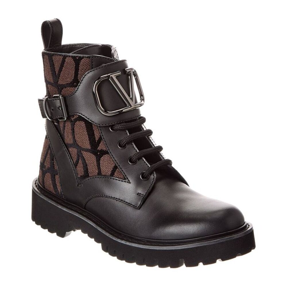 Valentino Toile Iconographe Canvas & Leather Boot, Black